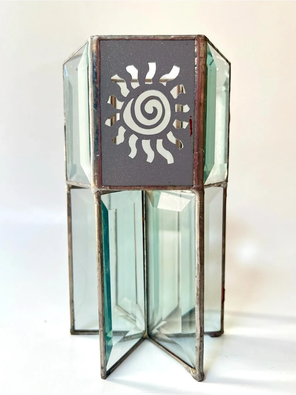 Vintage Soldered Beveled Glass Celestial Sun Catcher Candle Holder
